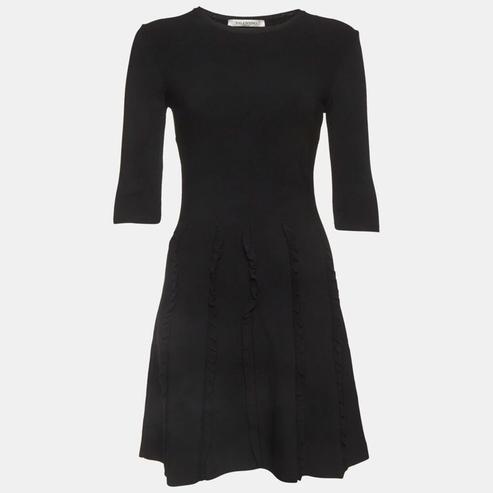 Valentino Black Stretch Knit Ruffled Mini Dress S